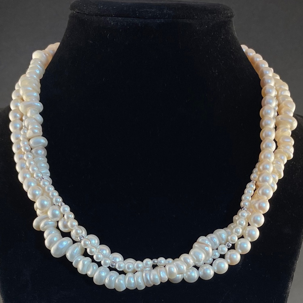3 Strand Faux Pearl Necklace.